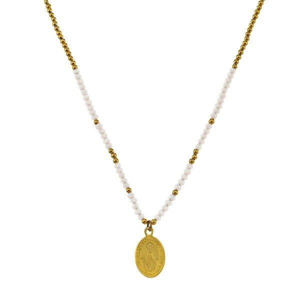 Handmade Blessed Regina Sine Miraculous Medal Crystals and Brass Beads Necklace (Thailand). Opens flyout.