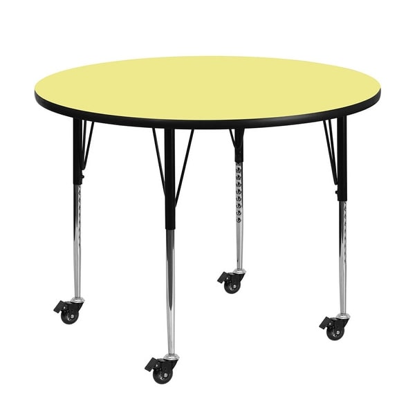 Offex 42" Mobile Round Activity Table with Yellow Thermal Fused Laminate Top and Standard Height Adjustable Legs - N/A