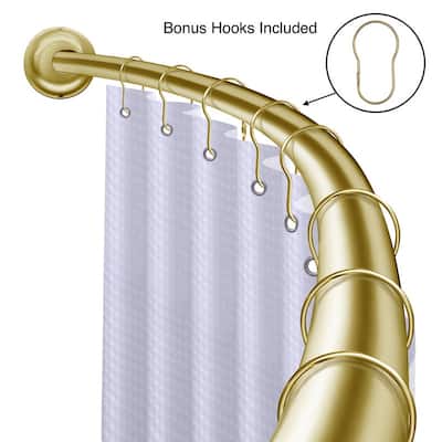 Utopia Alley Rustproof Wall Mounted Single Curved Shower Rod, Aluminum, adjustable from 45" to 72" Wide, Gold