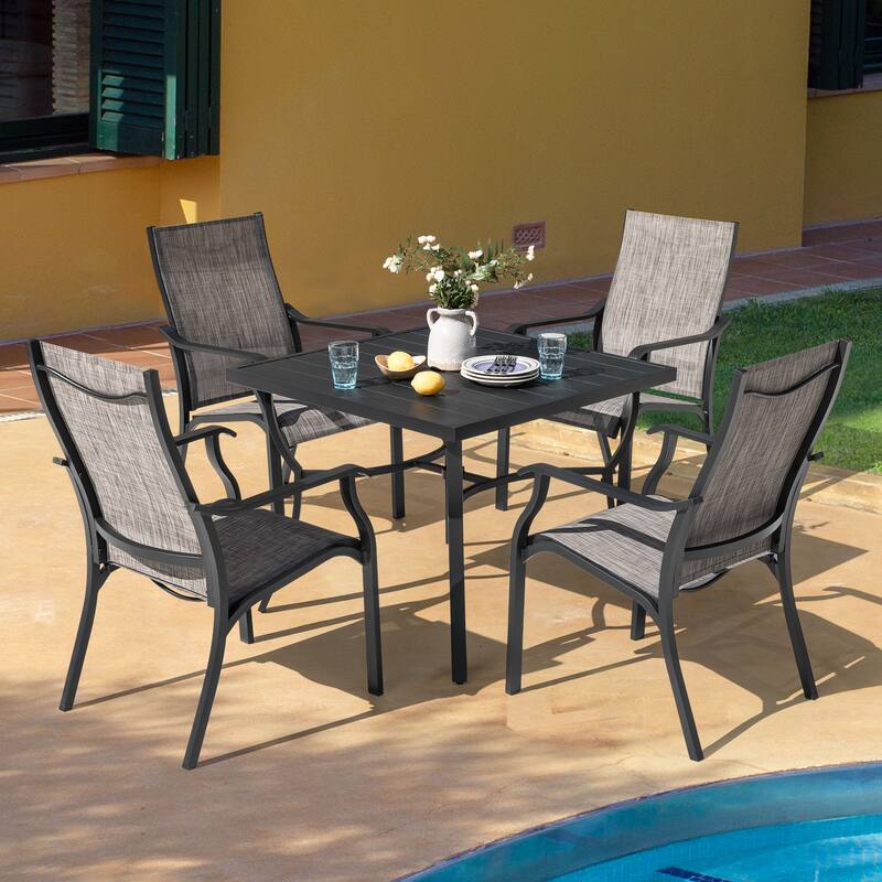 5-Piece Patio Aluminum and Textilene Dining Set with Umbrella Hole - Grey