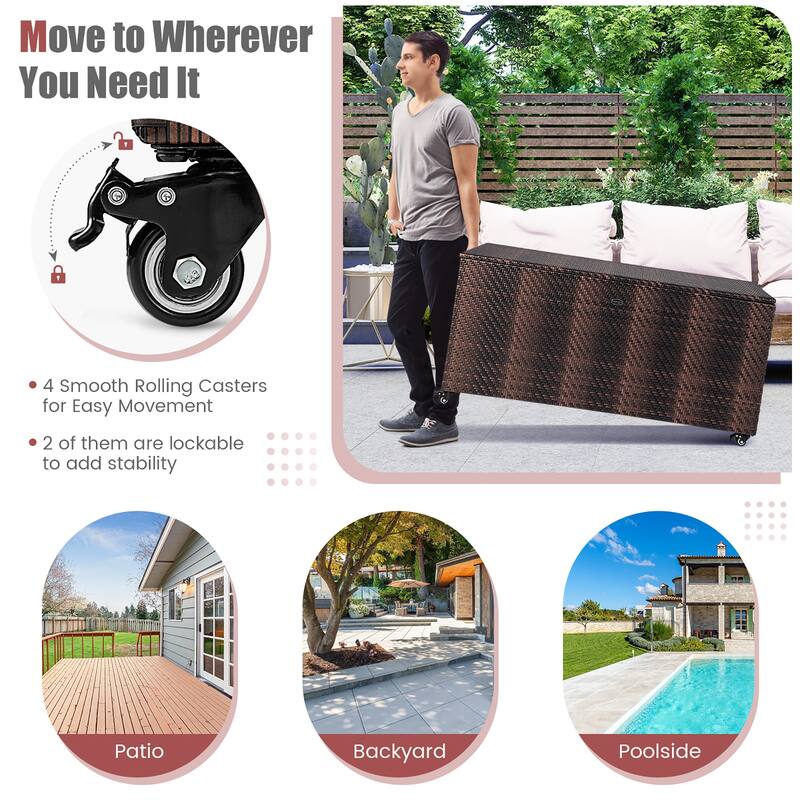 Gymax 2-in-1 PE Wicker Outdoor Storage Box Furniture Deck Box Garden