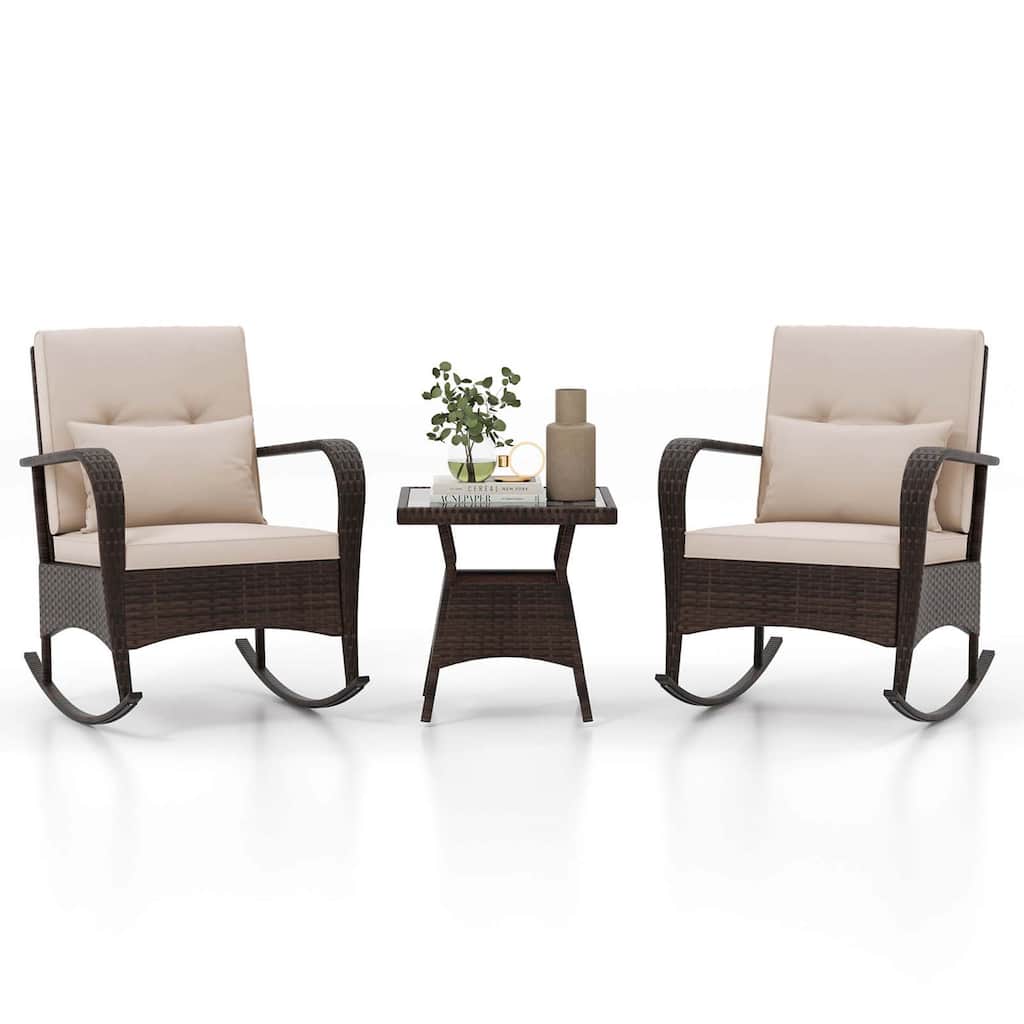 Costway 3 PCS Rocking Bistro Set with Removable Cushions & Tempered - See Details