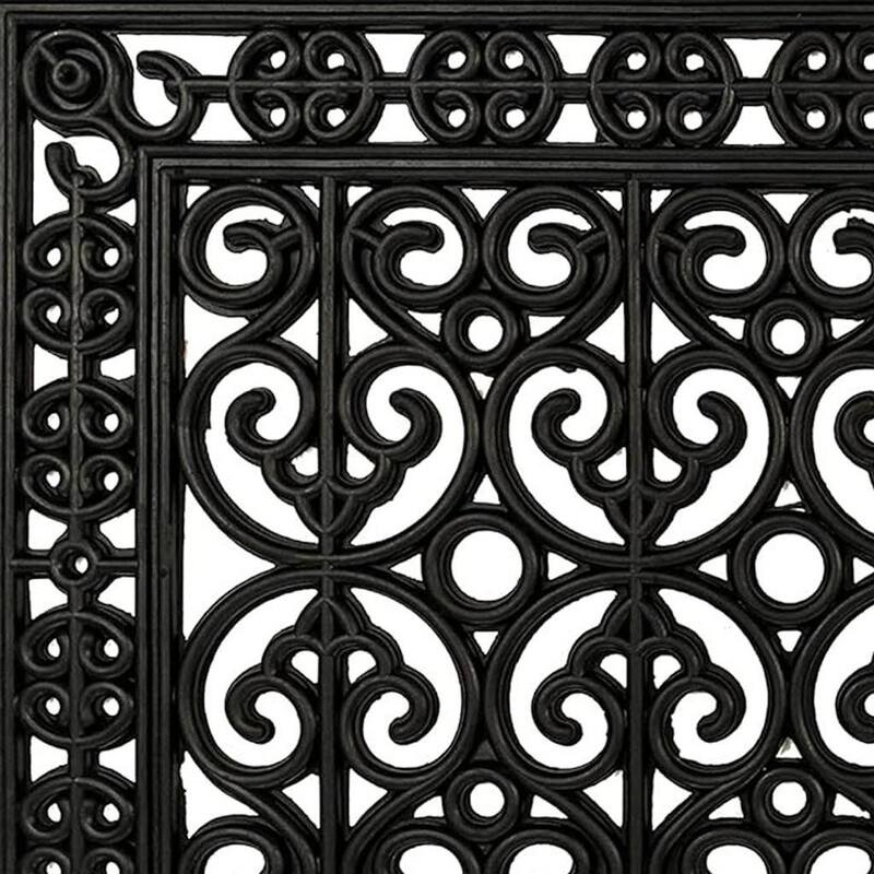 HomeRoots 18" X 30" Black Scrollwork Outdoor Rubber Door Mat - 18' X '30