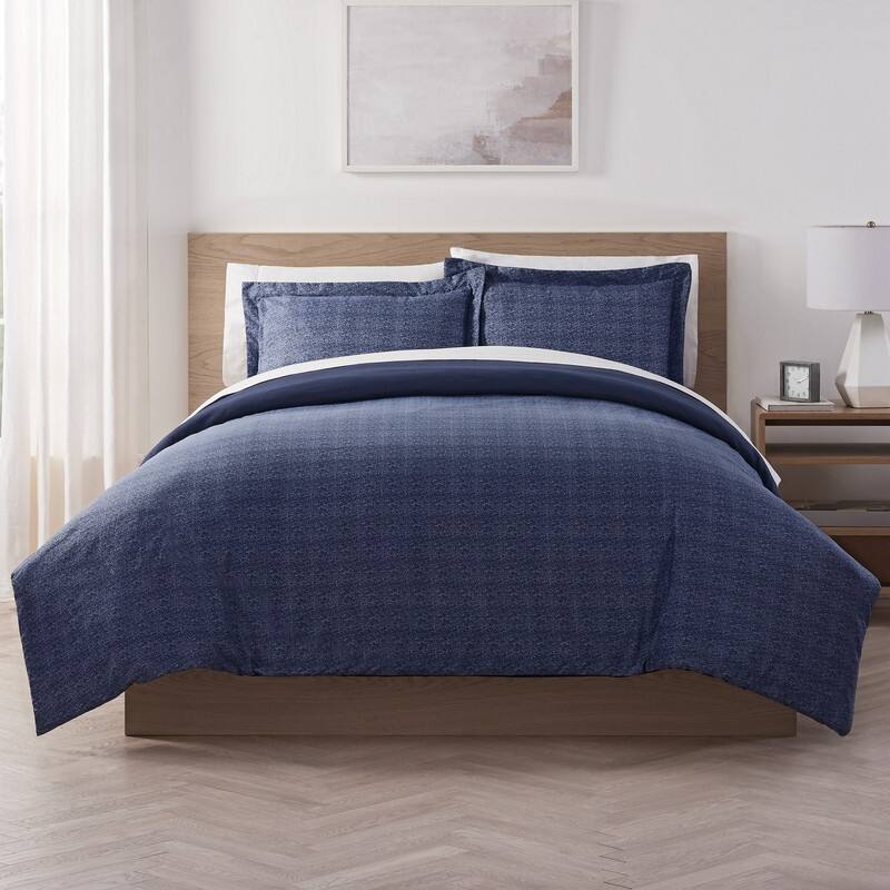Serta Supersoft Cooling Bed Set, Reversible Duvet Set - Navy - King