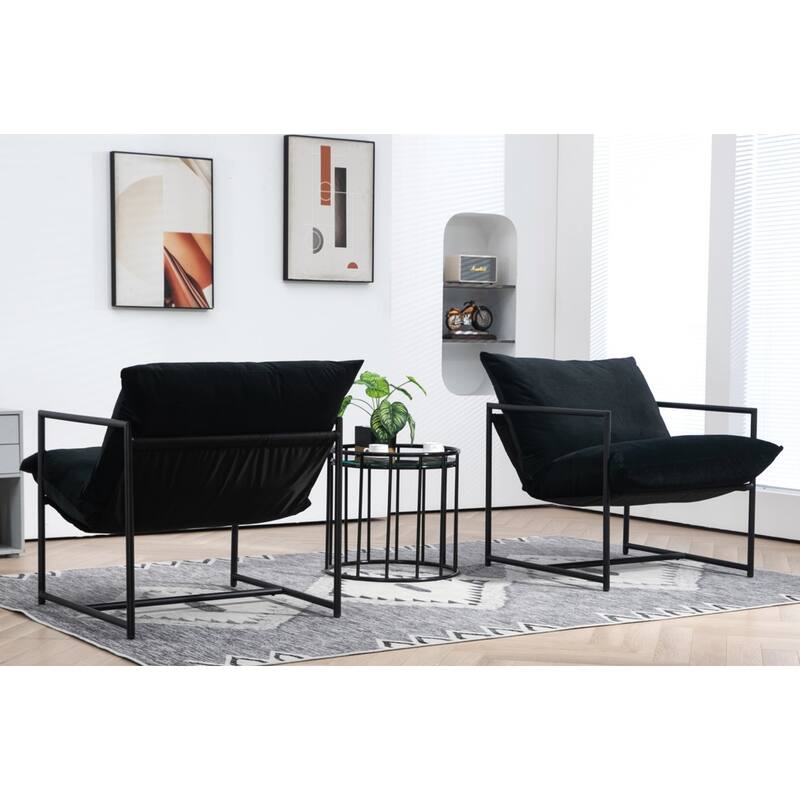 Modern Textured Velvet Sling Accent Chair