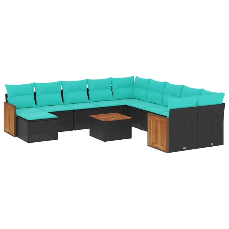 vidaXL 11 Piece Patio Sofa Set with Cushions Black Poly Rattan