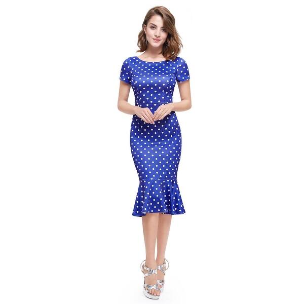 Shop Royal Blue And White Polka Dot Mermaid Short Sleeve Casual
