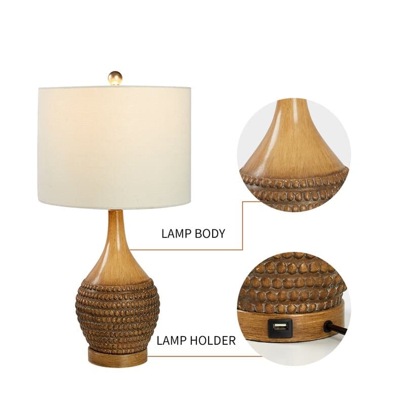 Maxax 24.75" Brown Table Lamp Set with USB (Set of 2)