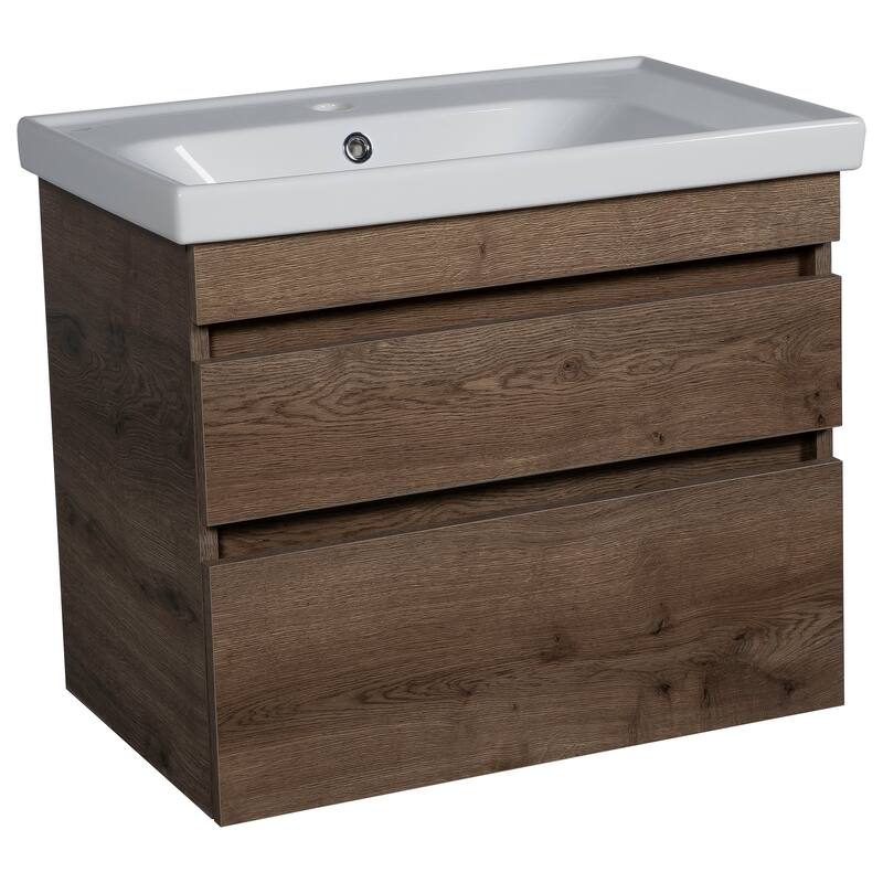 Modern Wall-Mounted Bathroom Vanity with Washbasin Niagara Rosewood Non-Toxic MDF-24"-Omega R-line 40" - Brown - 64" (32+32) - Wood Finish