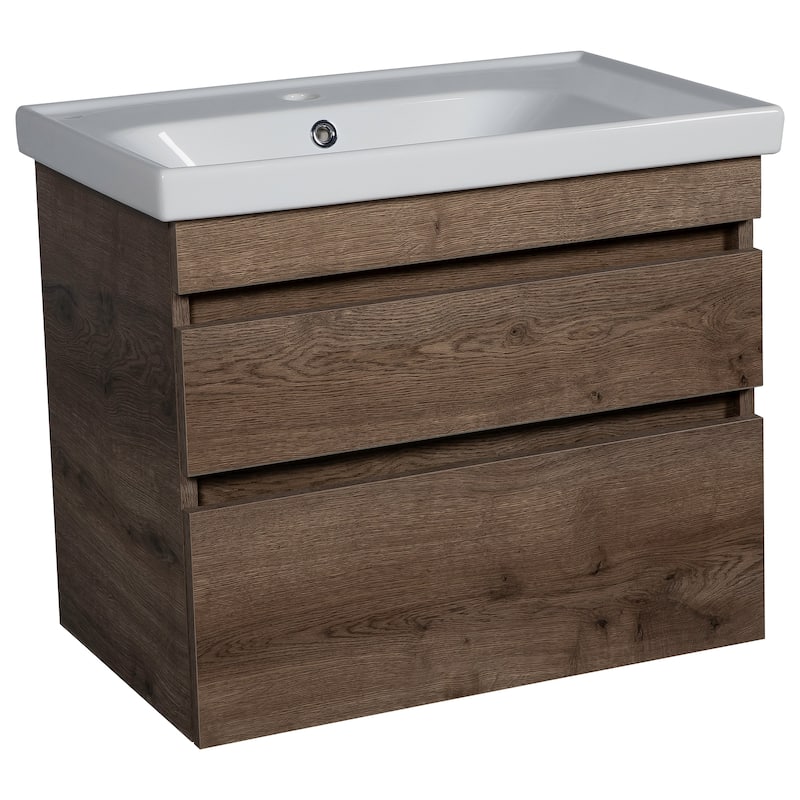 Modern Wall-Mounted Bathroom Vanity with Washbasin Niagara Rosewood Non-Toxic MDF-24"-Simple 40" - Brown - 64" (12+40+12) - Wood Finish