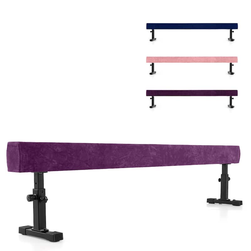 7.5 Feet Adjustable Gymnastics Balance Beam with Suede Surface and EVA Foam for Kids and Teens - 90" x 12" x 17"-23"