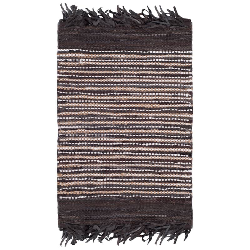 SAFAVIEH Handmade Vintage Boho Leather Lia Modern Stripe Leather - 2' 3" x 4' - Dark Brown/Multi - Rectangle