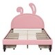 preview thumbnail 6 of 9, Full Upholstered Leather Platform Bed with Rabbit Ornament & 4 Drawers, Low to Ground Full Bed Frame with Slats Support, Pink