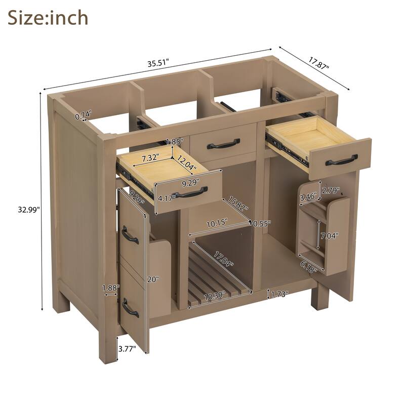 36" Solid Wood Frame Bathroom Cabinet