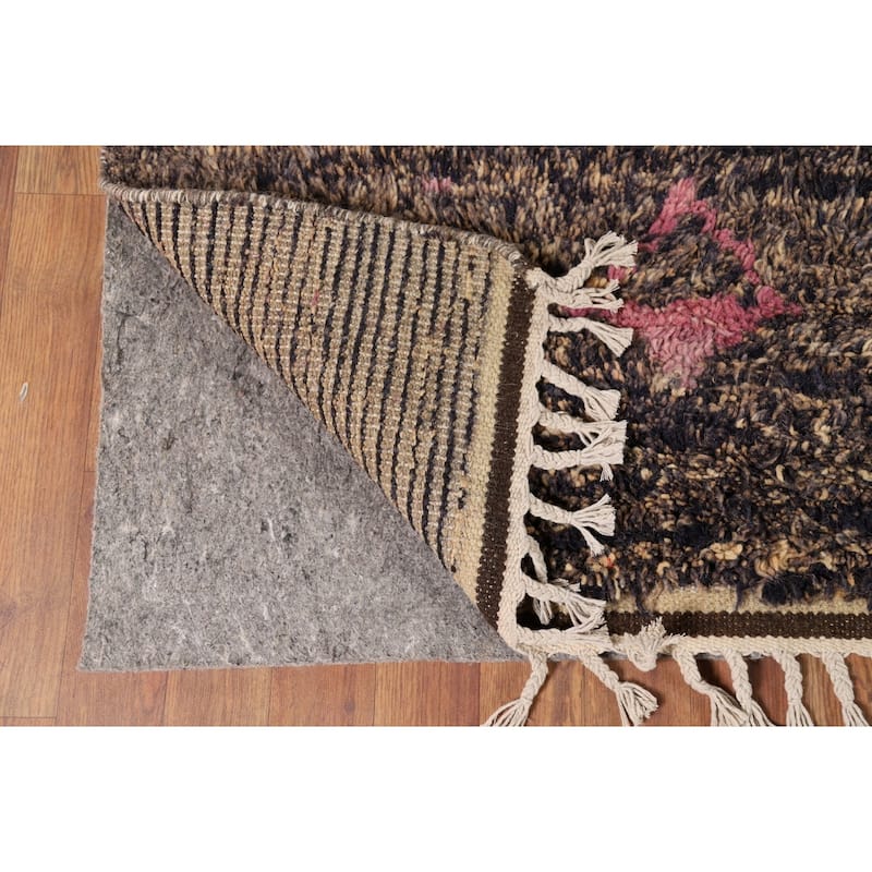 Brown Plush Moroccan Area Rug Hand-Knotted Living Room Wool Carpet - 9'0" x 12'5"