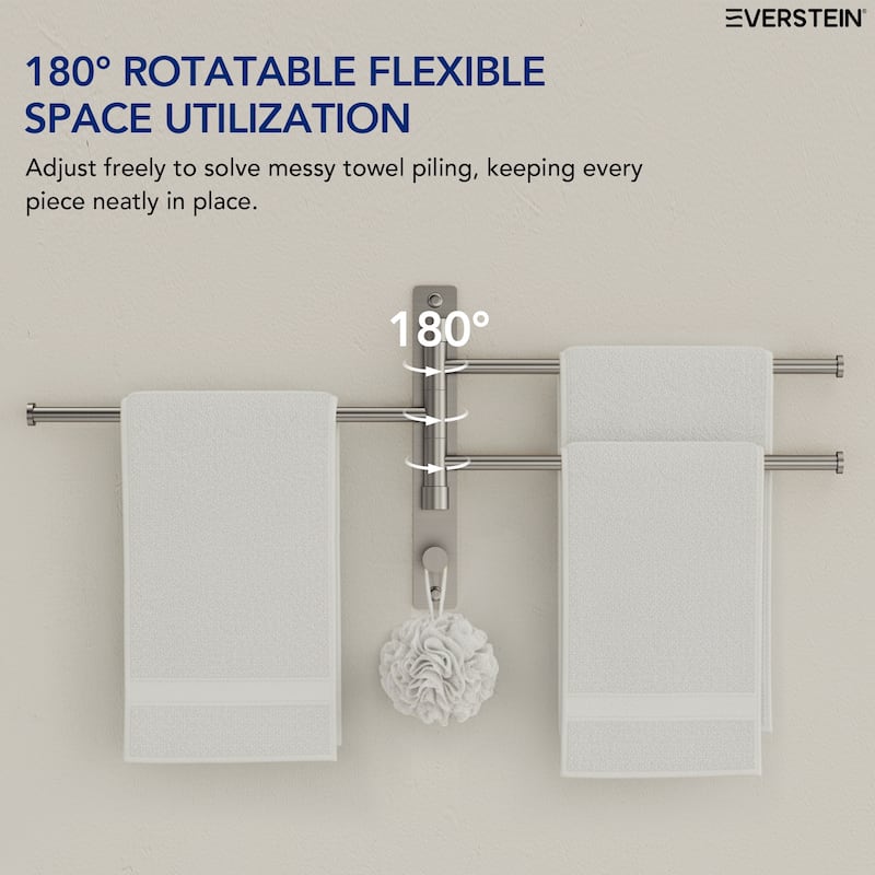 4-Arm Rust-Proof Swivel Towel Rack, 304 Stainless Steel with Hooks