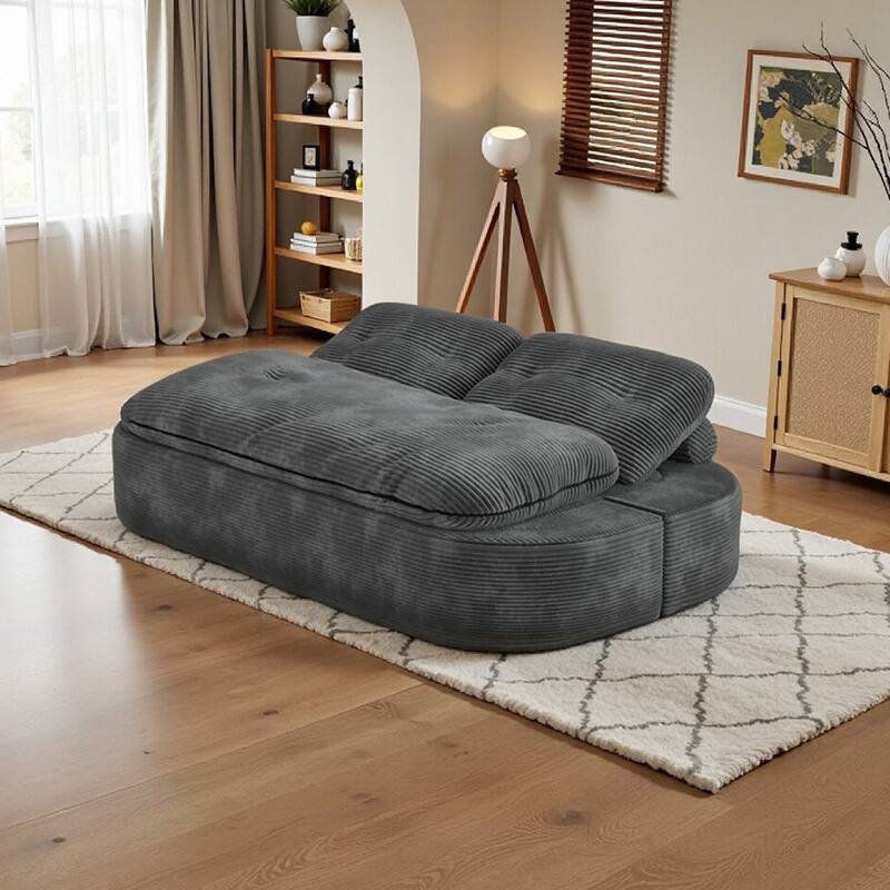 Oversized Loveseat Recliner Sofa, 2-in-1 Convertible Floor Sofa Bed, 3-Seat Sleeper Sofa with Adjustable Armrest - Dark Gray