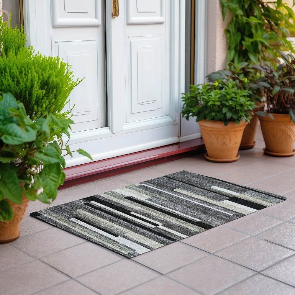 Machine Washable Indoor/ Outdoor Chantille Contempory Stripe Rug