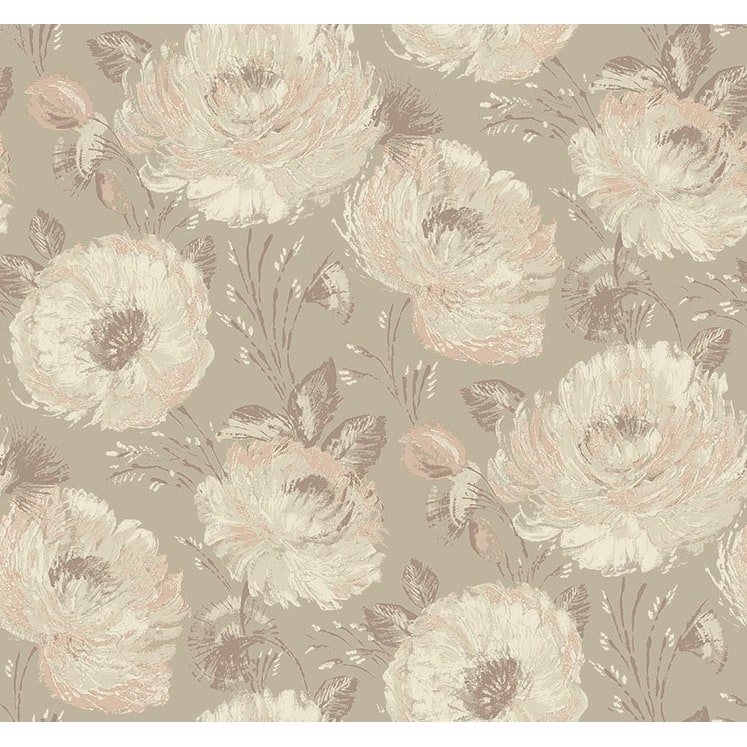 Seabrook Designs Cinna Floral Unpasted Wallpaper - 27 in. W x 27 ft. L - Metallic Latte & Blush