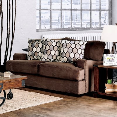 Furniture of America Fima Rustic Velvet Recessed Arms Loveseat