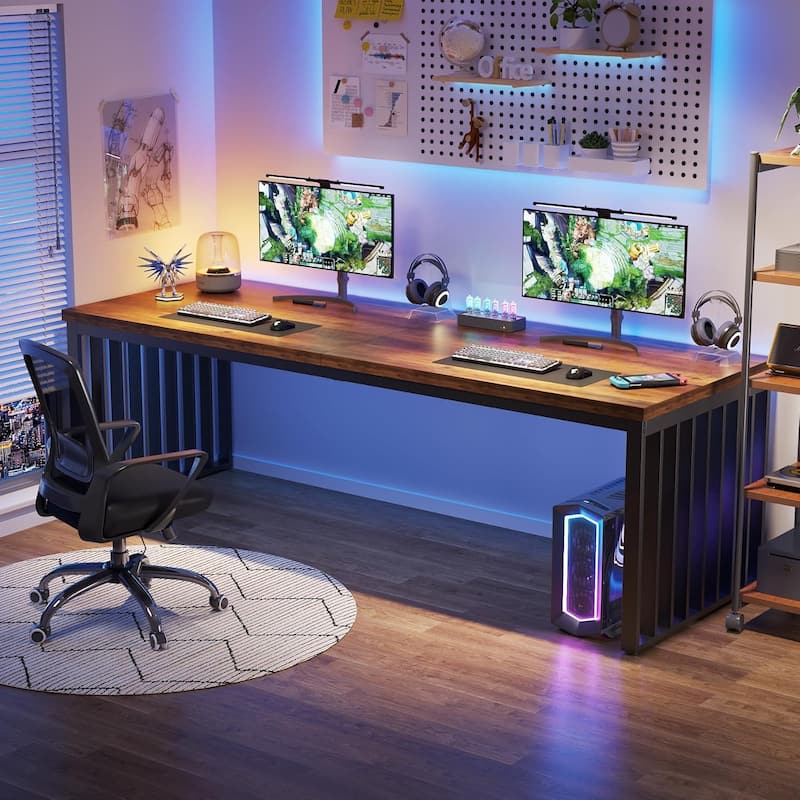 78.74 Inches Double Computer Desk for 2 Person - Extra Long Workstation with Heavy Duty Metal Frame, Large Dual Study Table