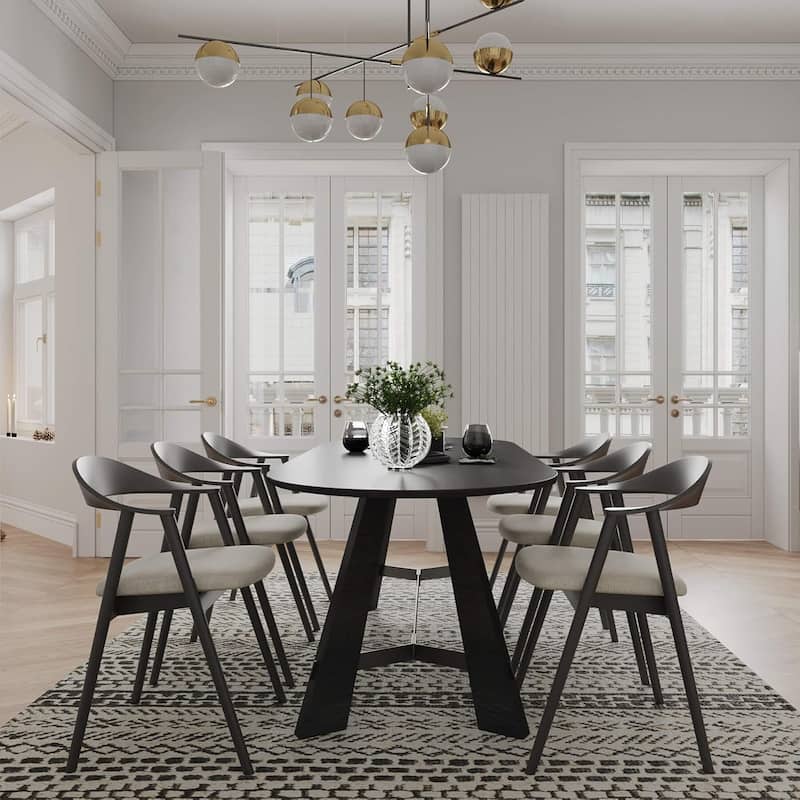 WESOME 70.86" Rustic Wood Oval Dining Table with Tapered Legs - 70.86"D x 31.5"W x 29.53"H
