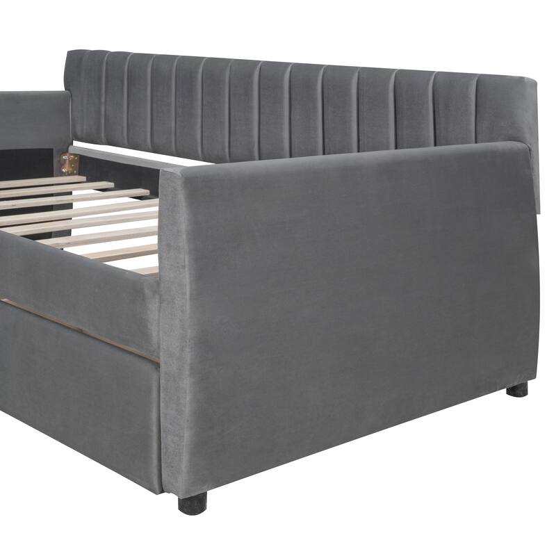 Elegant Twin Upholstered Daybed with Storage Drawers and Wooden Slat Support
