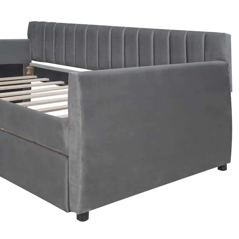 Upholstered daybed with Drawers, Wood Slat Support