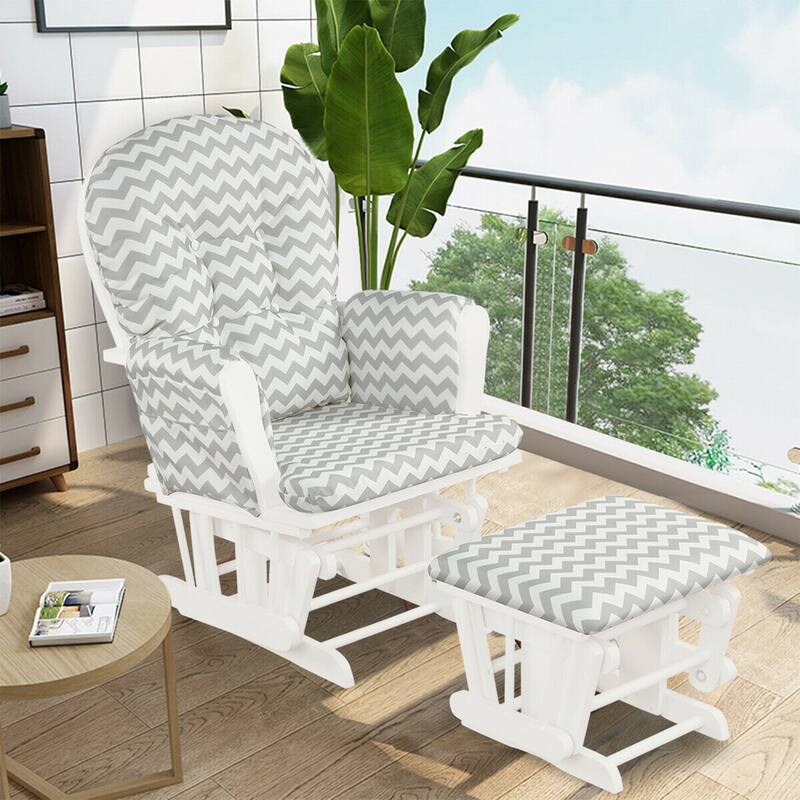 Gymax Glider and Ottoman Cushion Set Wood Baby Nursery Rocking Chair