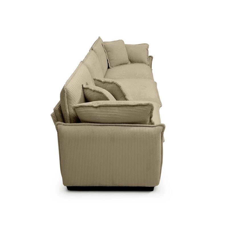Tan 4-Piece Corduroy L-Shaped Modular Sectional Sofa, Removable Ottoman & 5 Pillows