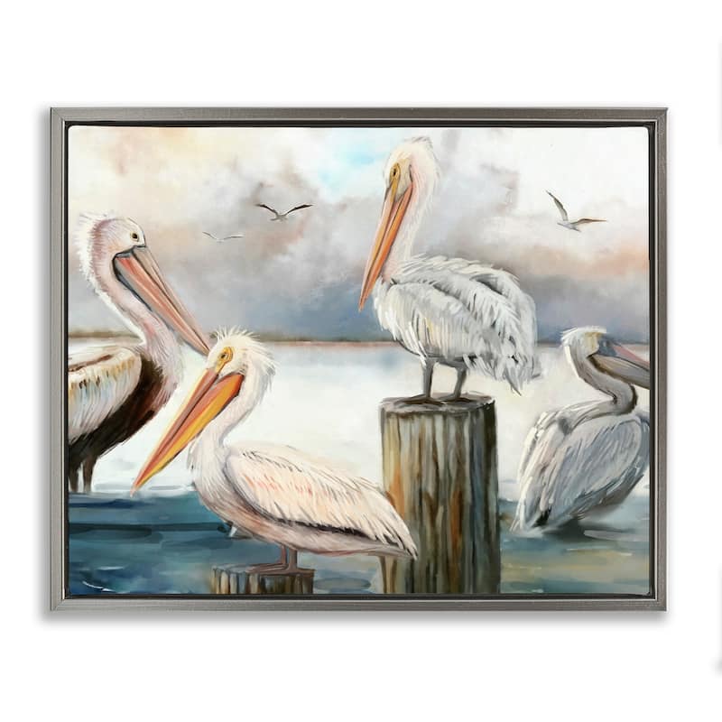 Stupell Pelicans Perched Cloudy Horizon Framed Floater Canvas Wall Art by Ziwei Li