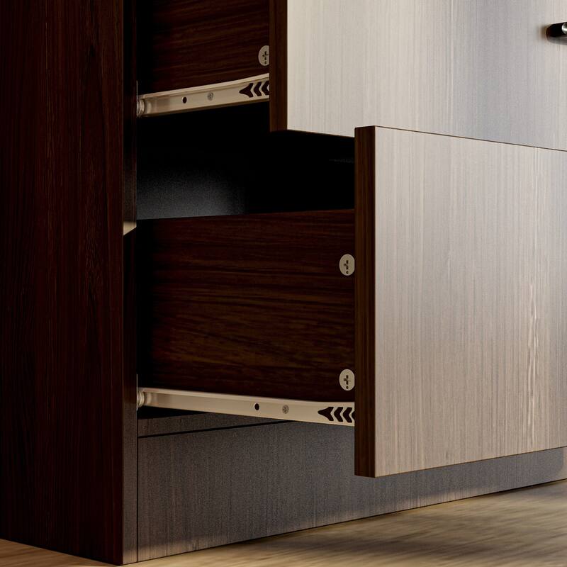 Bookshelves Bookcase Modular Glass Display Cabinet with LED Lights, Dark Wood Storage Combination Cabinet System