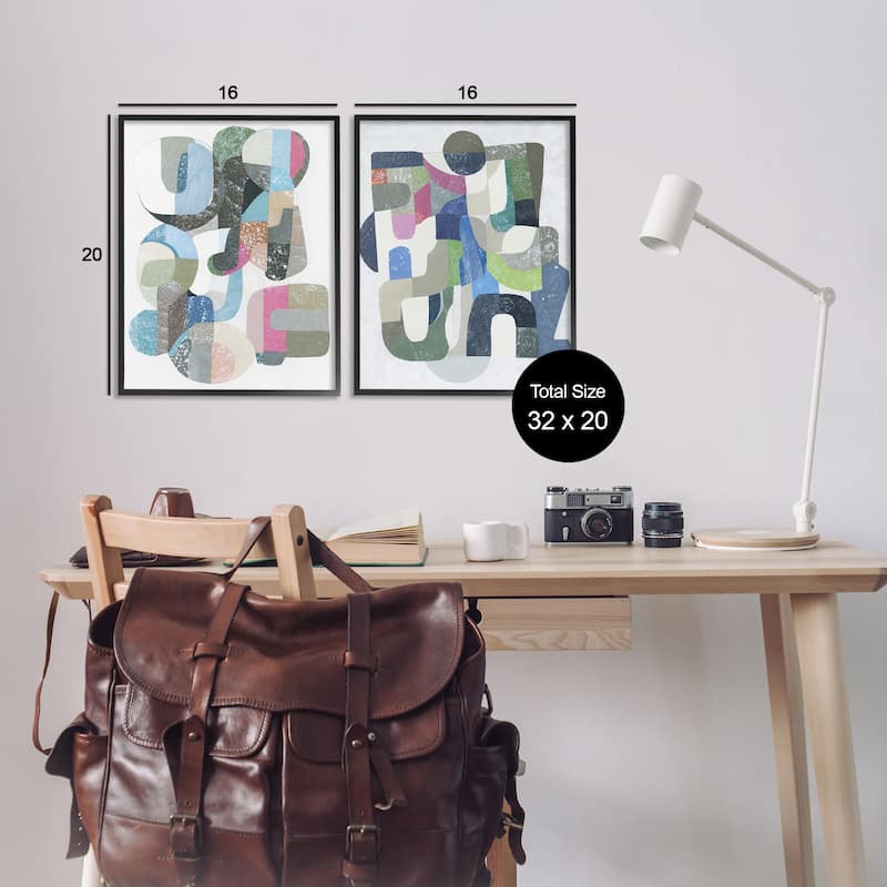 Stupell Retro Pastel Geometrics Framed Giclee Art Design By Coco Good (Set of 2)