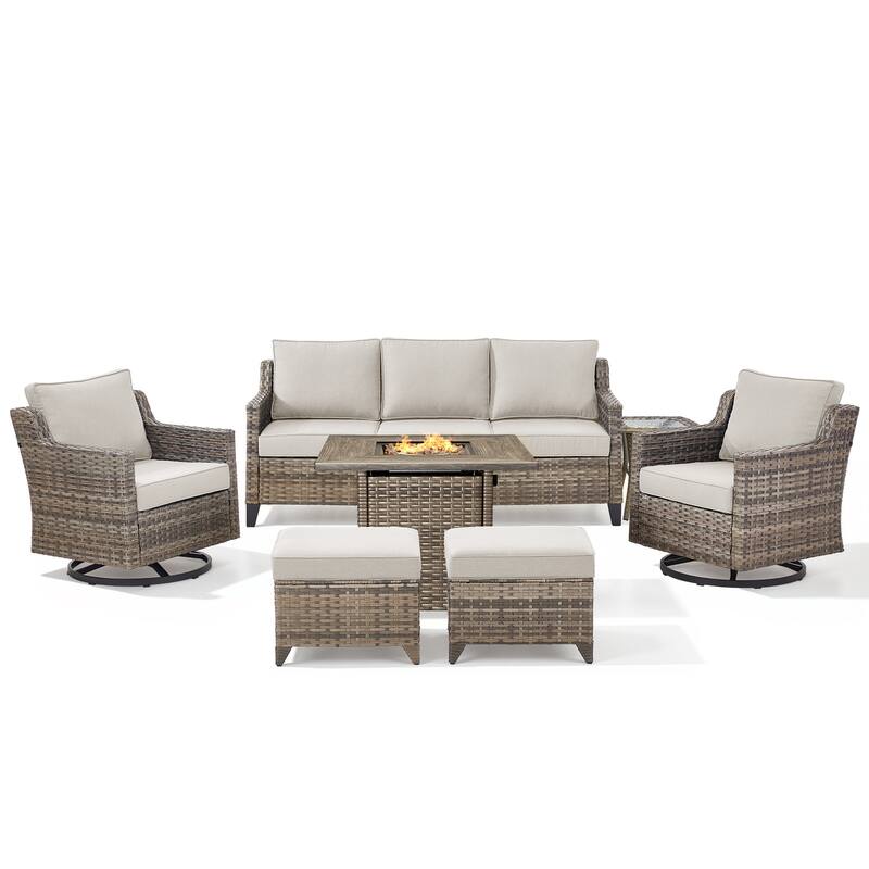 Pocassy Outdoor Swivel Chair with Sofa with Fire Pit Table