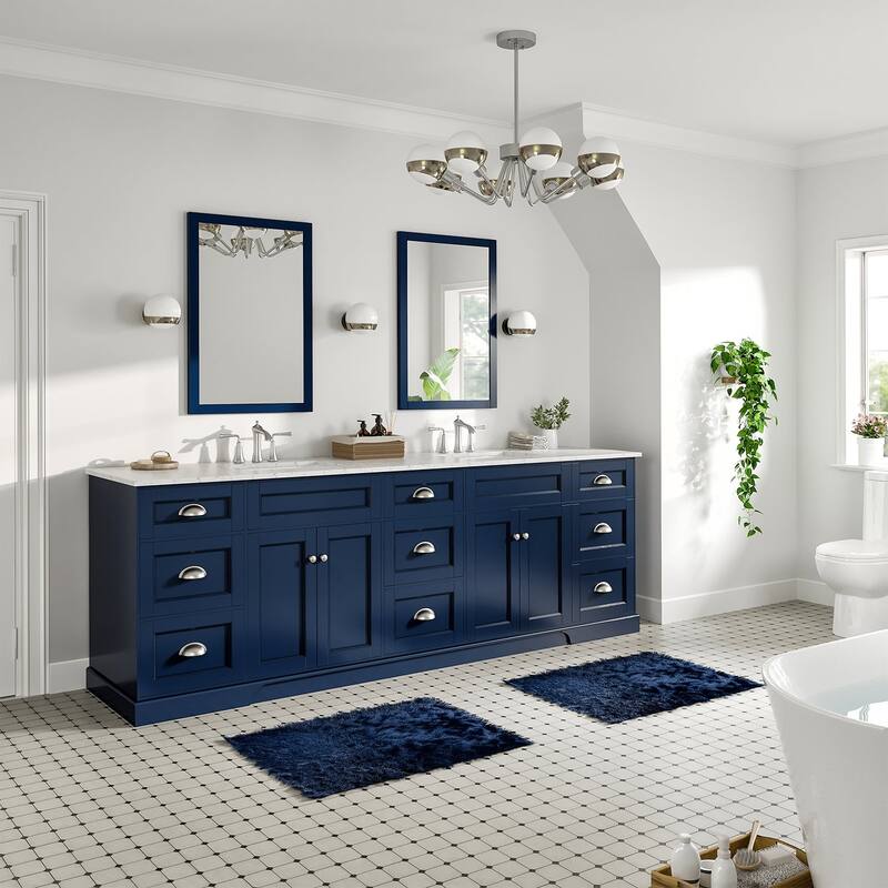 Epic 96 in. Blue DS Bath Vanity with Carrara Quartz Top & Undermount Sinks