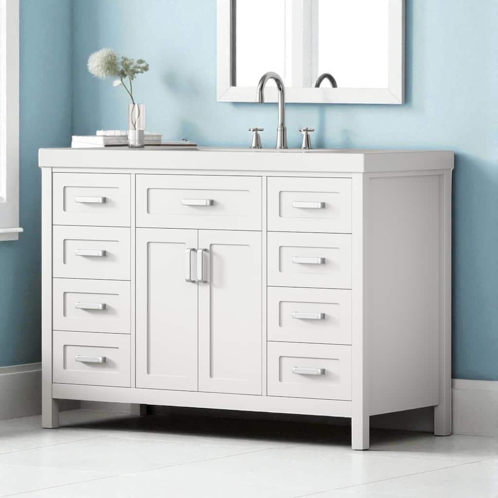 48" Freestanding Bathroom Vanity with Sink, 2 Doors, 8 Soft-Close Drawers, Resin Top and Storage Cabinet