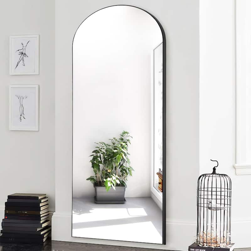 Modern Arched Mirror Full-Length Floor Mirror with Stand - 71x27 - Black