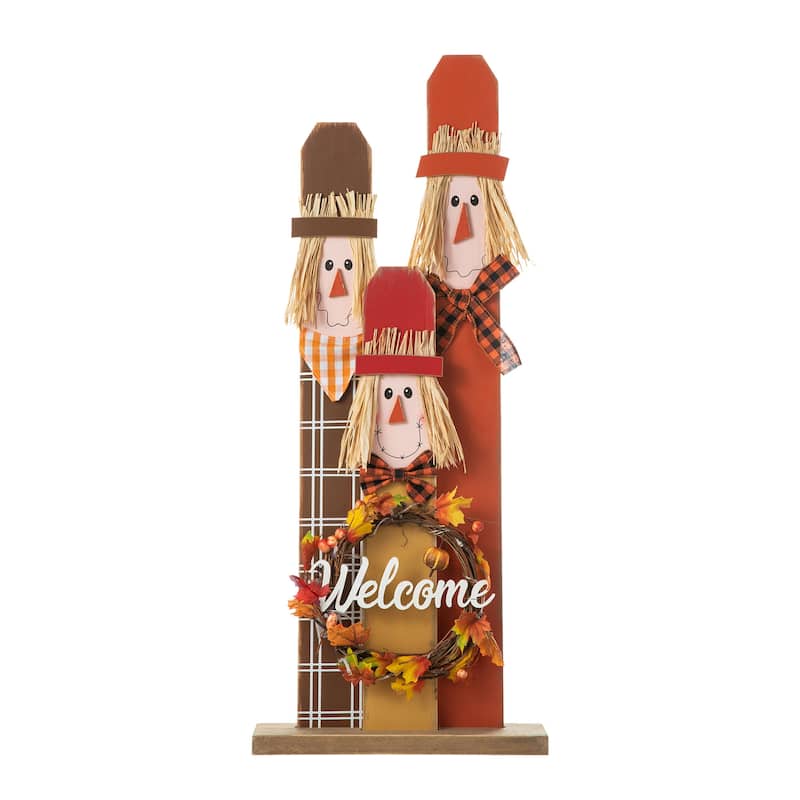 Glitzhome 36.25"H Lighted Wooden Scarecrow Welcome Porch Decor w/Wreath
