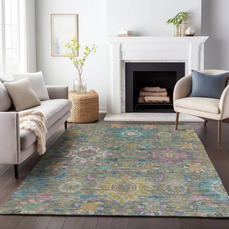 Machine Washable Indoor/Outdoor Boho Traditional Chantille Rug