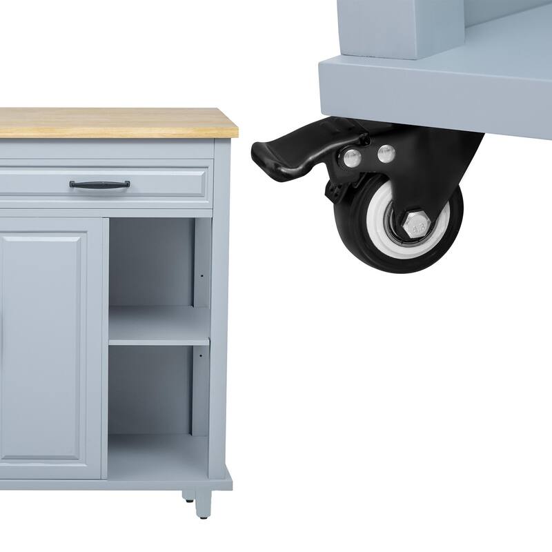Kitchen Island with Extendable Dining Table,Rubber Wood Veneer Kitchen Table with Internal Storage Rack,Power Outlet - N/A