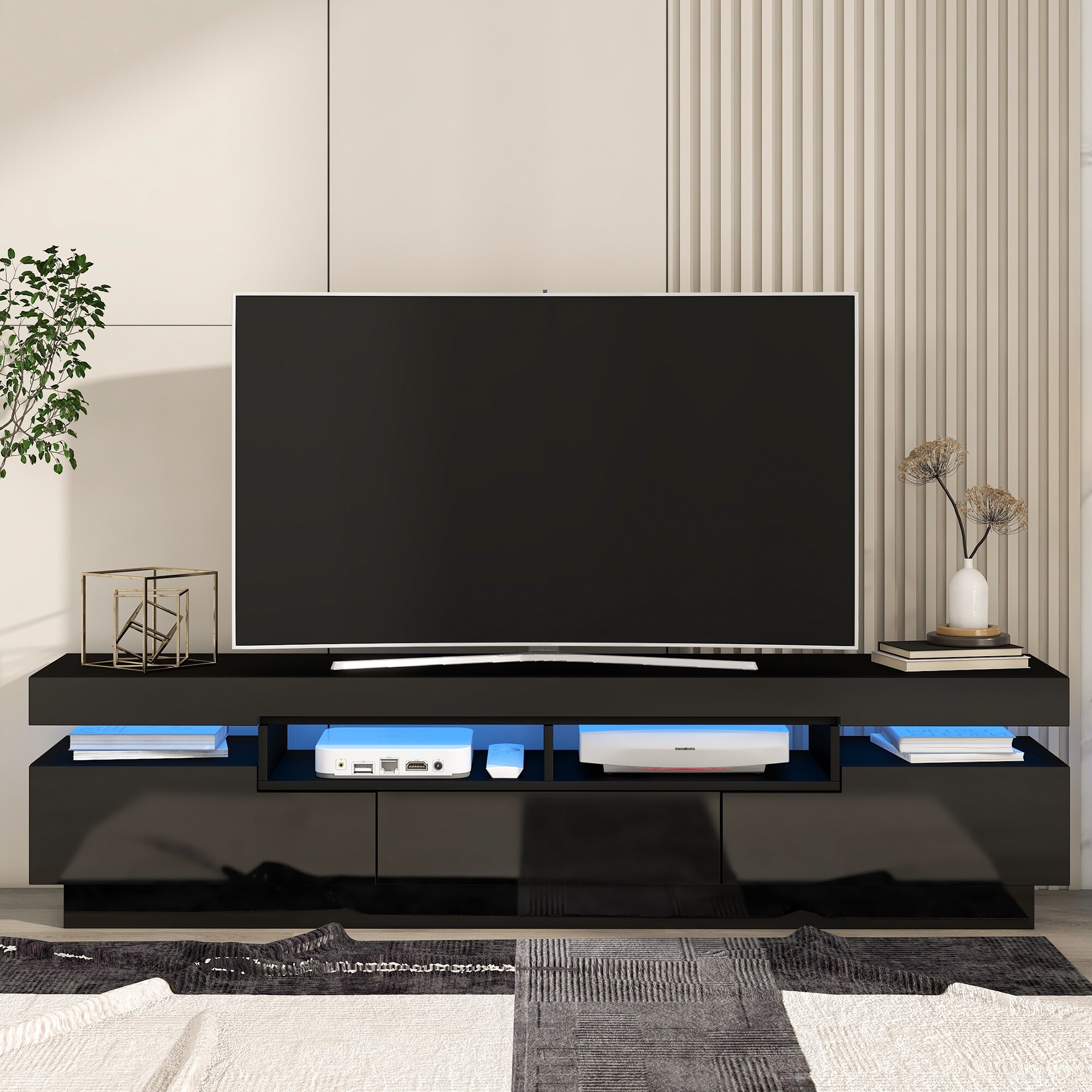 Black led outlet light tv stand