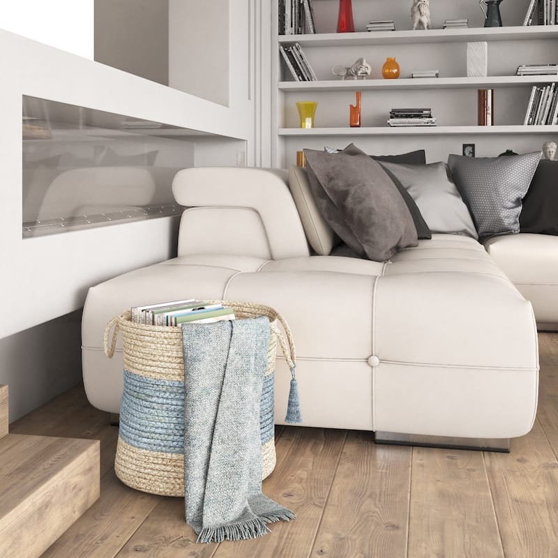 Sevita Bold Striped Off-White Jute Decorative Storage Basket with Handles