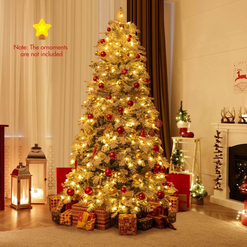 Costway 6/7 FT Artificial Snow-flocked Christmas Tree with 130 Balls, - See Details