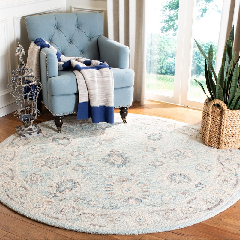SAFAVIEH Handmade Blossom Riki Modern Floral Wool Rug - 6' Round - Grey/Multi