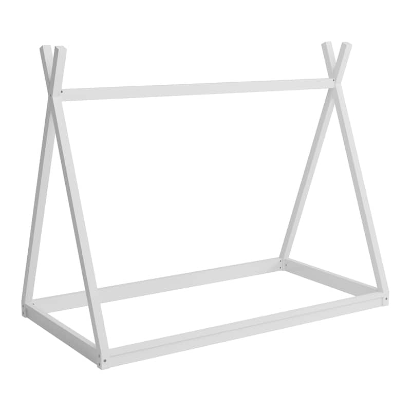 Wooden Twin House Bed Frame for Kids, Montessori-Inspired Low Platform Tent Bed with Sturdy Triangle Design