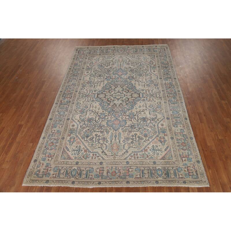 Geometric Tabriz Persian Vintage Area Rug Handmade Wool Carpet - 6'6"x 9'10"