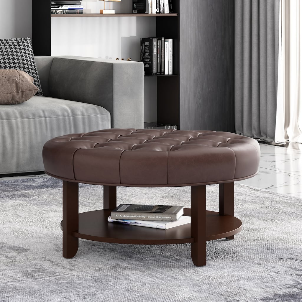 Round Ottoman Cushioned Seats, Solid Construction, Easy to assemble