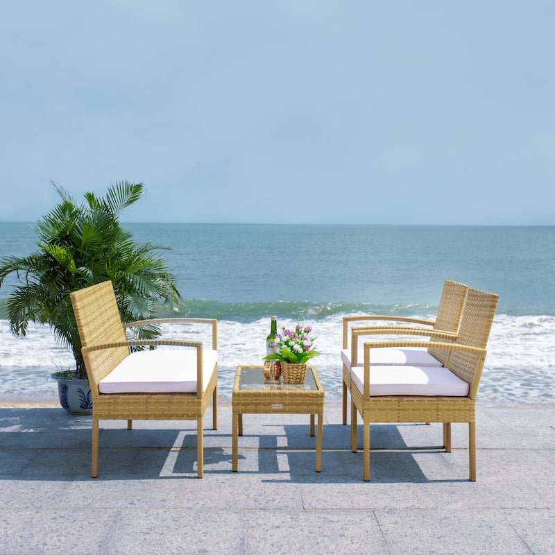 SAFAVIEH Outdoor Bassey 4-Piece Conversation Patio Set. - 39.78" x 24.18" x 32.37"