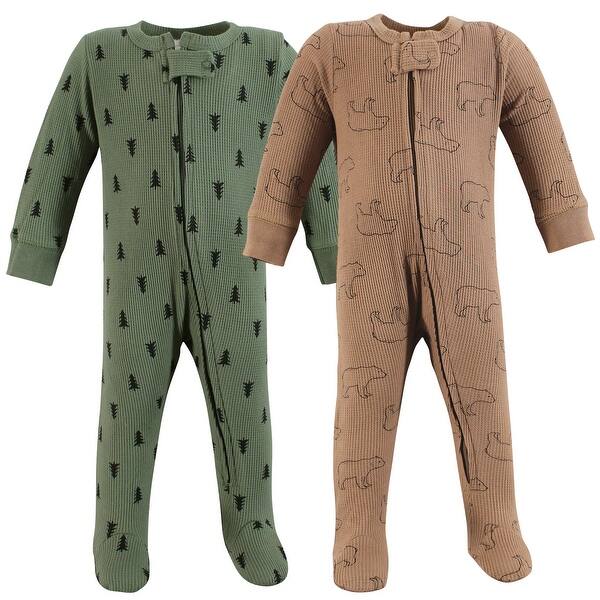 slide 1 of 1, Hudson Baby Infant Boy Thermal Zipper Sleep and Play 2pk, Bear Tree 0-3 Months - Bear Tree