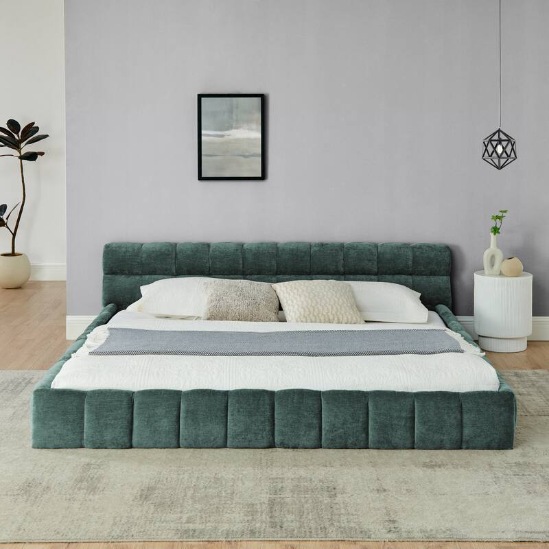 Chenille Upholstered Bed Grounded Platform Bed with Headboard